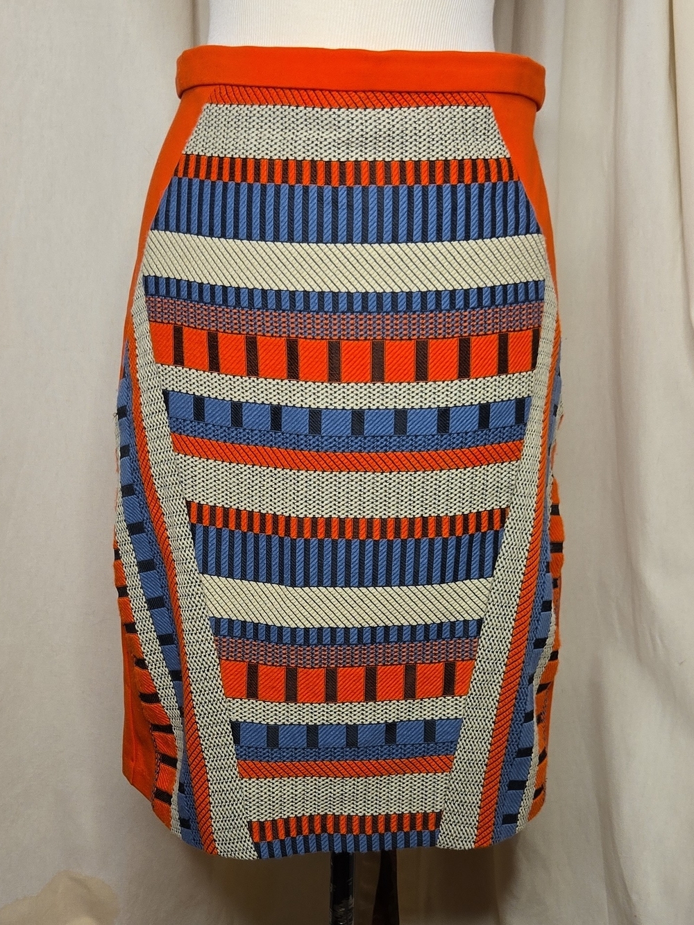 Eva Franco Red, Blue & Cream Geometric Knit Pencil Skirt